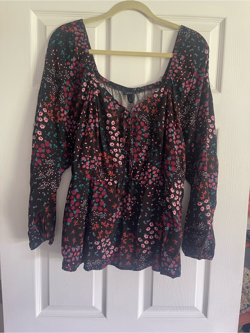 torrid Black Floral Scoop Neck Blouse with Pink & Teal Prints